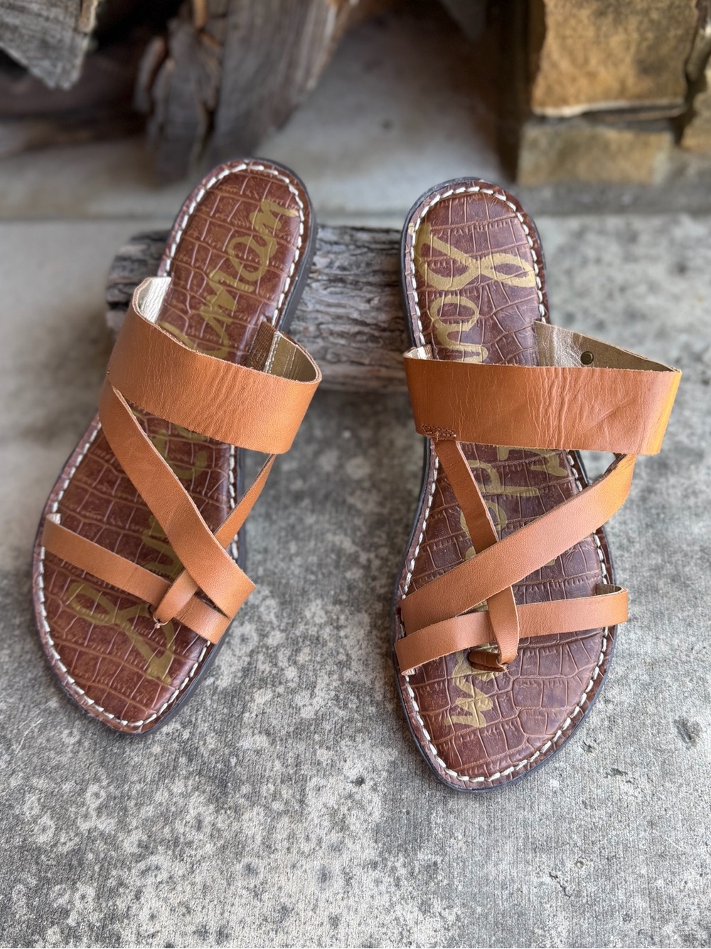 Sam Edelman Brown Cross-band Leather Slide Sandals Sz-6.5M.  X